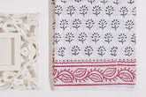 White/Red Pure Cotton Mul Hand Block Saree